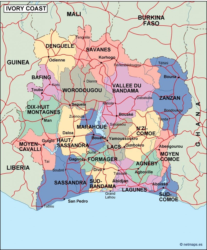 ivory coast political map