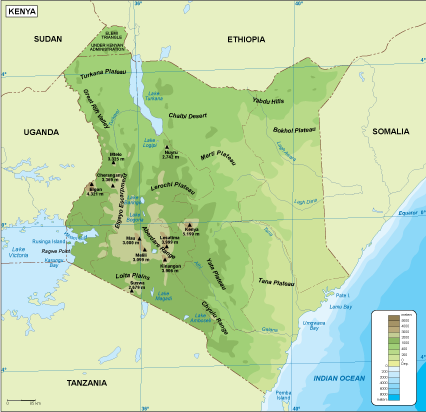 Kenya physical map