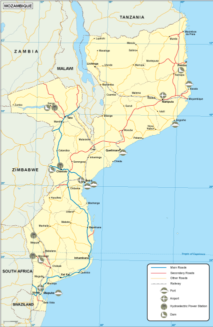 Mozambique transportation map