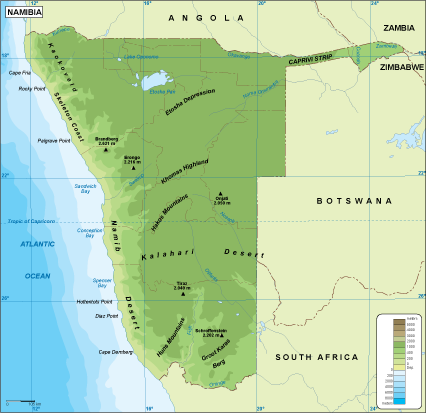 Namibia physical map