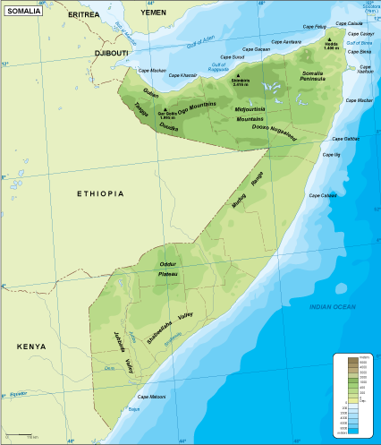 Somalia physical map