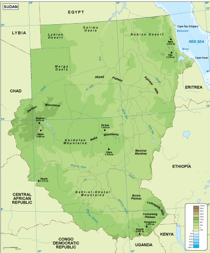 Sudan physical map