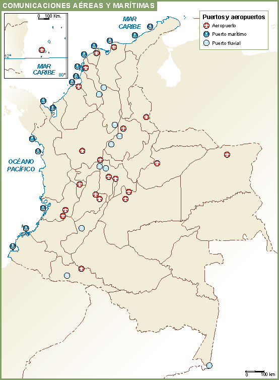 Colombia mapa aeropuertos puertos