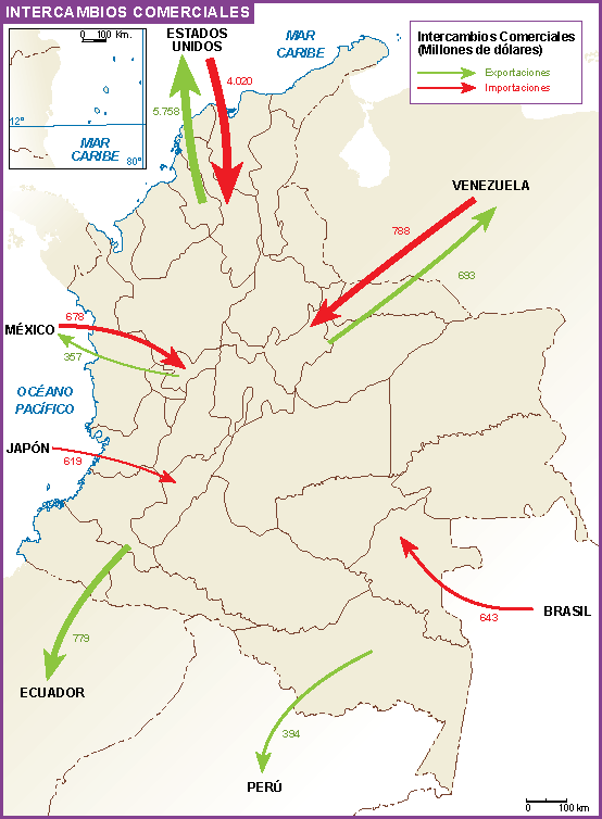 Colombia mapa intercambio comercial