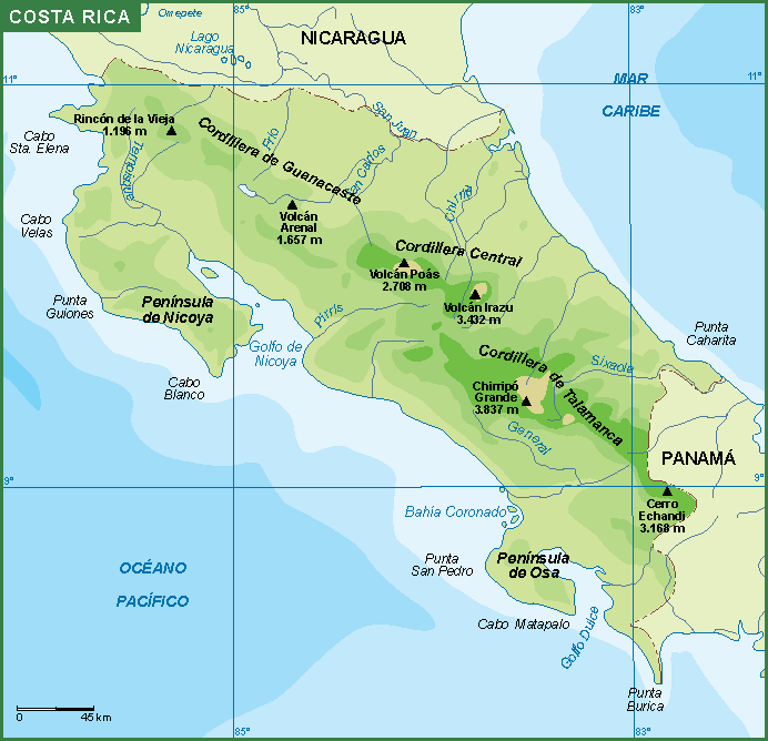 Costa Rica mapa fisico