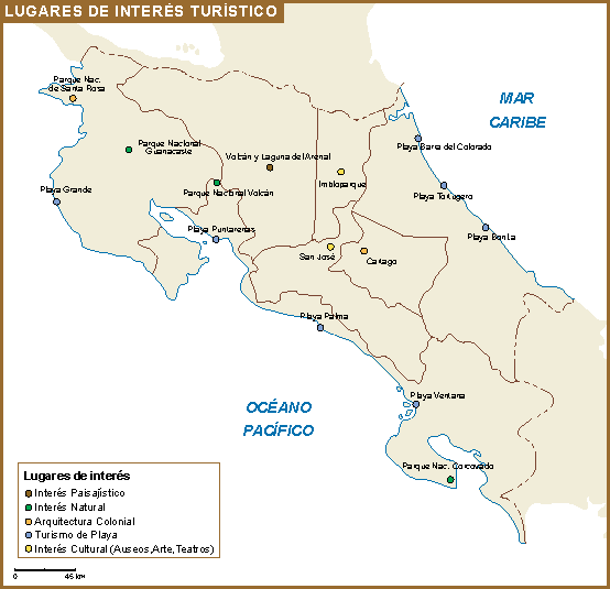 Costa Rica mapa interes turistico