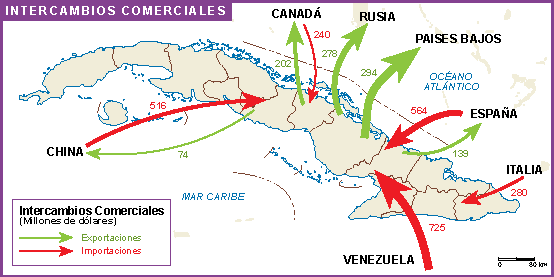 Cuba mapa intercambio comercial